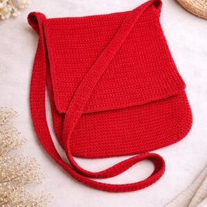 & Other Stories Red Crochet Flap Crossbody Bag